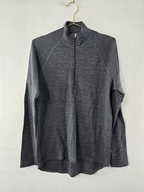 Ibex Merino Wool Half Quarter Zip Popover Heather Gray Sweater High Low Size M